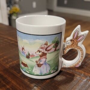 Vintage Peter Rabbit Coffee Mug‎ W/ Bunny Handle Design Ceramic Coffee Cup